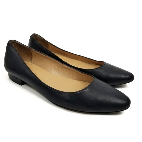 Talbots Black Pointed Toe Leather Flats Size 7 - Picture 1 of 7